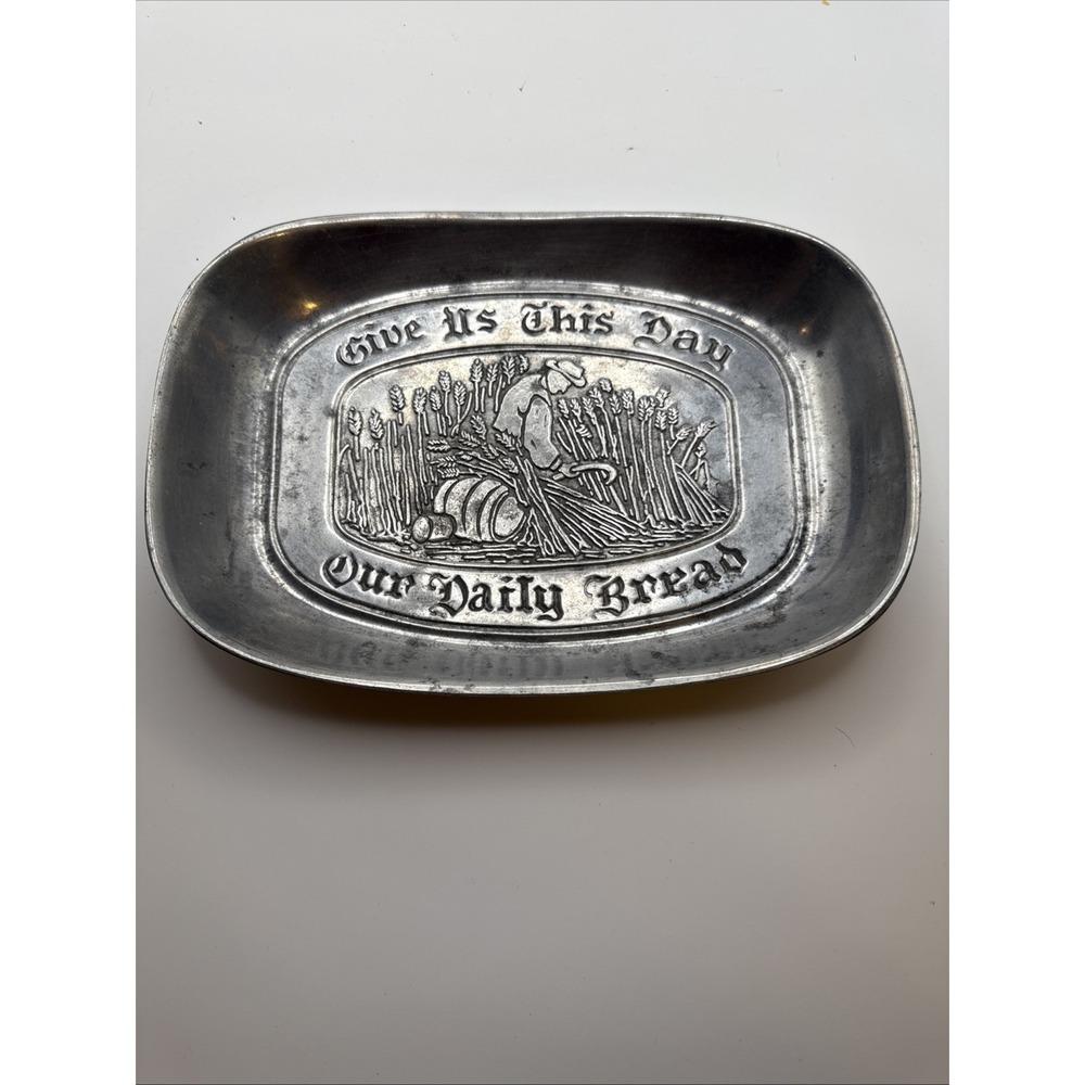 Vintage "Give Us This Day Our Daily Bread" Pewter Bread Tray Duratale by Leonard